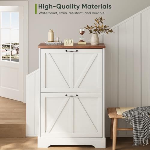 Smart FENDEE Shoe Cabinet, Shoe Storage Cabinet for Entryway with 2 Flip Drawers, Narrow Farmhouse Shoe Organizer Cabinet, Slim Shoe Rack Cabinet, White - color: White, size: Width - 23.6 inches