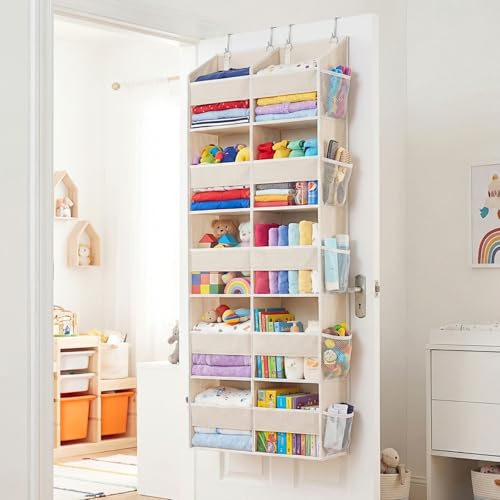 2 Pack Over the Door Organizer 5 Tiers, Extra Large Behind Door Storage of 10 Compartments, 80 lbs Weight Capacity Over Door Organizer, Door Hanging Organizer for Closet, Diaper Organizer, Beige - color: Beige - 5 Tiers - 2 Pack
