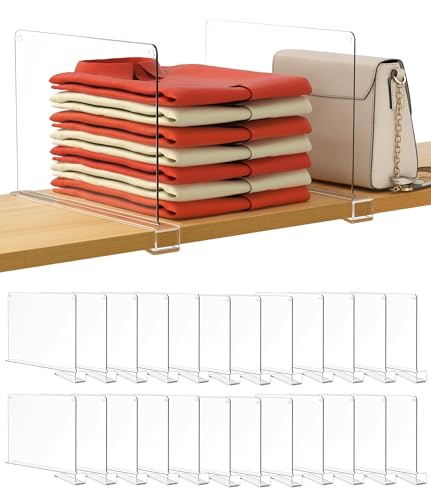 HBlife 24 Pack Clear Shelf Dividers, Vertical Purse Organizer for Closet Perfect for Sweater, Shirts, Handbags in Bedroom and Kitchen, Adjustable Acrylic Bookshelf for Organization - color: Clear, size: 24 PCS