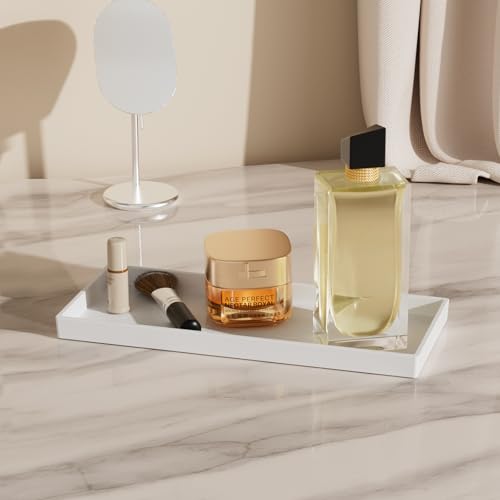 Vanity and Bathroom Tray, 11.8" ABS Countertop Organizer,Waterproof Vanity Tray for Toilet Tank,Perfume,Soap,Keys,Bathroom Accessories,Kitchen and Bath Trays,Non Slip Small Trays,White - color: White, size: 11.8" x 5" x 0.7"