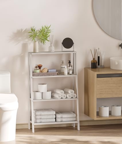 3 Tier Bathroom Ladder Shelf, Freestanding Open Shelving Unit, Toilet Ladder Shelf for Storage, Small Bookshelf for Living Room Kitchen Bedroom Balcony, White - color: White, size: 3-Tier