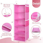MAX Houser 5-Shelf Hanging Closet Organizer, Hanging Storage Shelves with 4 Side Pockets Space-Saving for Bedroom, Foldable (Pink) - color: Pink