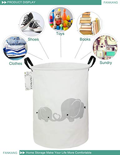 FANKANG Storage Basket, Nursery Hamper Canvas Laundry Basket Foldable with Waterproof PE Coating Large Storage Baskets for Kids Boys and Girls, Office, Bedroom, Clothes,Toys（Love Elephant） - color: Love Elephant