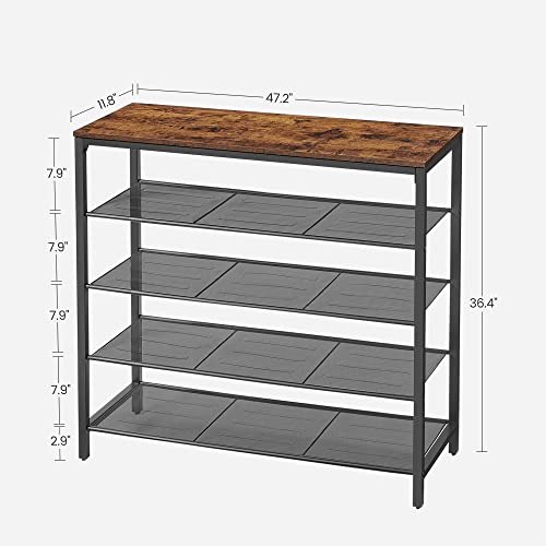 VASAGLE 5 Tier Shoe Rack for Closet, Entryway, 20-25 Pairs of Shoes, Large Shoe Organizer with 4 Metal Mesh Shelves, 11.8 x 47.2 x 36.4 Inches, Rustic Brown and Black ULBS205B01 - color: Rustic Brown, size: 5 Tiers (47.2"W)