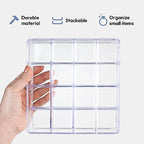 carrotez Small Stackable Jewelry Organizer Tray, 16 Grid, Clear Plastic Drawer Organizer for Makeup, Accessories, Desk, Vanity