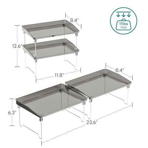 STARLATTA 2 Pcs Cabinet Organizer Shelf，Stackable Kitchen Counter Shelves, Spice Rack,Countertop Organizers，Black Plastic Storage Shelves Rack for Makeup，Bathroom, Cupboard，Desk，Pantry Organization - color: black, size: 2 pack