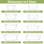 HOMBERKING 8 Pack Glass Food Storage Containers with Lids, Meal Prep Containers, Airtight Bento Boxes with Leak Proof Locking for Microwave, Oven, Freezer and Dishwasher, BPA Free, 5-35oz, white - color: White