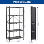 5 Tier Foldable Storage Shelf with Wheels, Heavy-Duty Metal Shelving Unit, No Assembly Book Shelf Rolling Storage Rack for Garage, Kitchen, Pantry, Closet, Exhibition, Office Decor, Black - size: 5-Tier