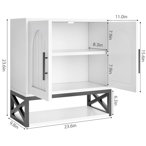 DreamDashio Bathroom Cabinet Wall Mounted with Doors, Adjustable Shelves and Open Shelf, Medicine Cabinet Over The Toilet, Wall Cabinet, Storage Cabinet for Bathroom, Laundry Room, Toilet, White - size: 23.6"H x 23.6"W x 9.8"D