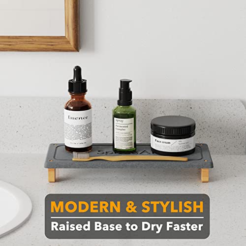 SpaceAid DryingNeat Sink Organizer, Instant Dry Sink Caddy Organizers, Kitchen Sponge Soap Holder Dispenser, Countertop Fast Drying Rack (Bamboo Feet, Dark Gray) - color: Dark Gray
