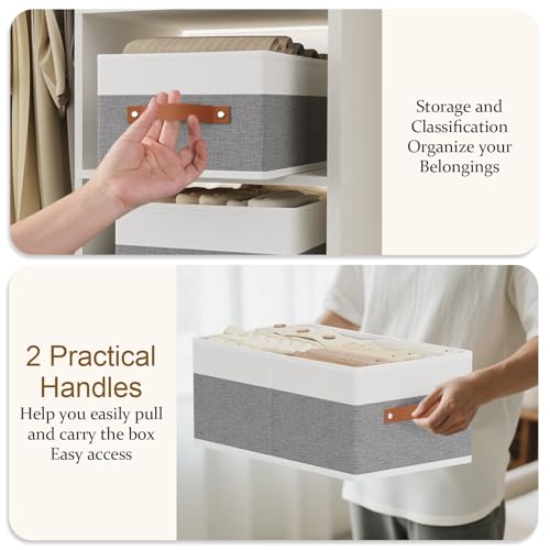 Storage Basket for Shelves, Closet Bin with Handles, 18.5×11×7.9inch Open Foldable Baskets, Fabric Containers Clothes Boxes for Organizing, White and Grey, 4-Pack - color: White/Grey, size: Jumbo -4 Pack