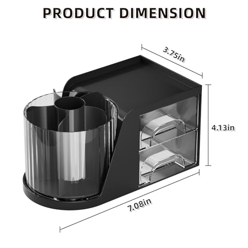Marbrasse Desk Organizer with 2 Drawer, 360°Rotating Pen Holder, Desk Organizers and Accessories with 6 Slots Pencil Holder + 2 Drawer, Art Supply Storage Box Caddy for Office (Black) - color: Black