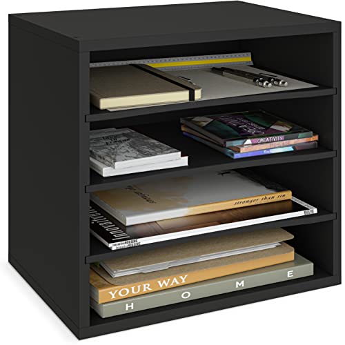 Ballucci 4-Tier Paper Organizer for Desk, Stackable Tray, Desk Storage Organizer Shelves, Stacking Letter Paper Tray Sorter for Classroom Office, Black - color: Black, size: 4 Tier Standard