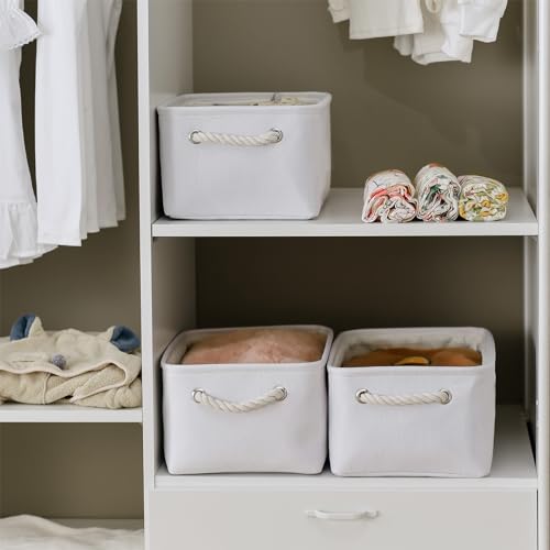 TheWarmHome Storage Bins for Shelves - Medium 3Pack 13.8L*9.8W*6.7H inch Fabric Storage Cubes Canves Storage Basket for Organizing Toys Baby Clothes Gift Dog (White) - color: White Color, size: 3PCS/Medium -13.8Lx9.8Wx6.7H