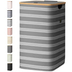 BALEINE Laundry Hamper with Lid, Tall Laundry Baskets with Bamboo Pull Handles, Large Laundry Bin with Internal Support (18 Gal/70L, Grey Pinstripe) - color: Grey Pinstripe, size: 70 liters