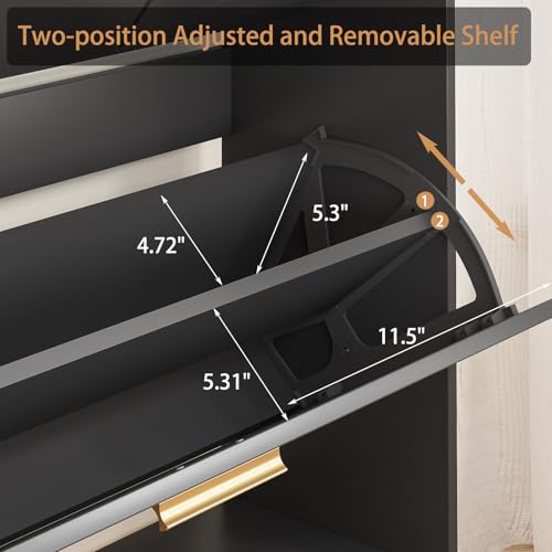 LYNSOM Shoe Cabinet with 2 Flip Drawers, Black Shoe Storage Cabinet, Slim Wooden Freestanding Shoe Rack, Shoe Organizer with Fluted Panel for Entryway Hallway - color: Black, size: 1 Pc