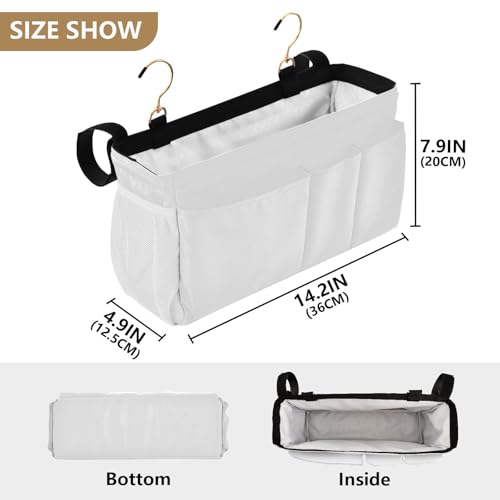 White Bedside Caddy Storage Bag Bedside Organizer for Bunk Bed Headboards College Hanging Storage Organizer 6 Pockets with Hooks for Drinks Magazine Phone Holder - color: White