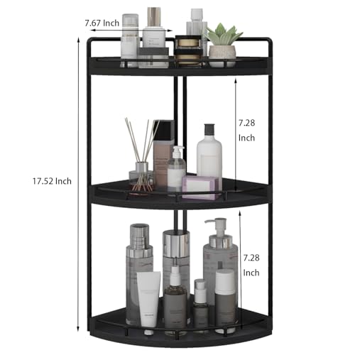 Dorhors 3-Tier Corner Bathroom Organizer Countertop for Storage,Vanity Tray,Wood Counter Organizer for Kitchen,Bathroom,Dresser (Black) - color: Black