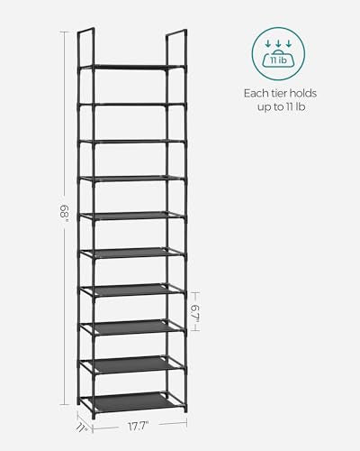 SONGMICS Shoe Rack, 10-Tier Shoe Shelf, Shoe Storage Organizer, 11 x 17.7 x 68 Inches, Metal Frame, Non-Woven Fabric Shelves, for Entryway, Bedroom, Black ULSH010B02 - color: Black, size: 11"D x 17.7"W