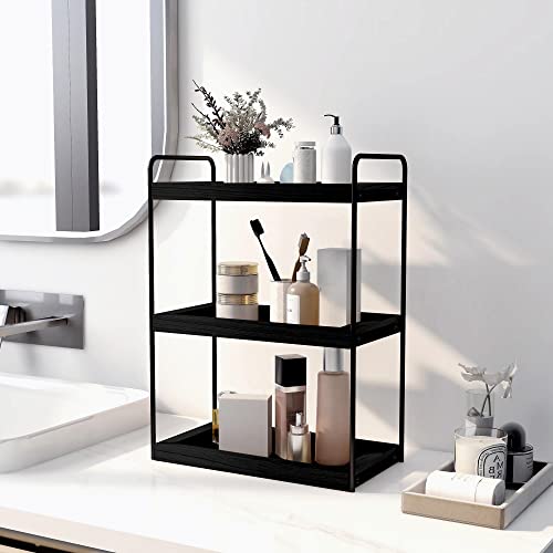 Dorhors 3 Tier Bathroom Counter Organizer,Countertop Bathroom Storage Shelf,Counter Tray and Vanity Organizer (Black) - color: Black