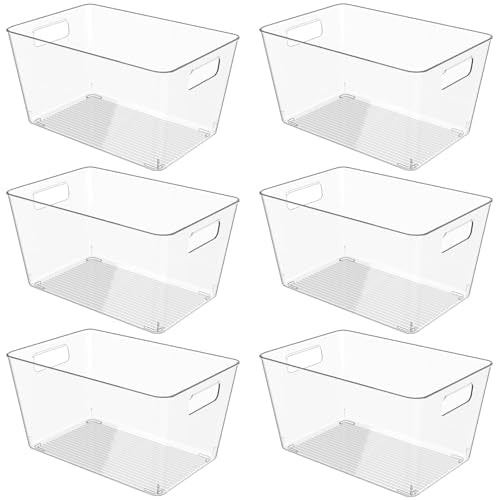 6 Pack Clear Plastic Storage Bins, 11" Large Pantry Organizer Bins with Handles, Plastic Containers for Refrigerator,BPA-Free Perfect for Kitchen,Fridge,Cabinet,Pantry(Cream) - color: 6 pcs