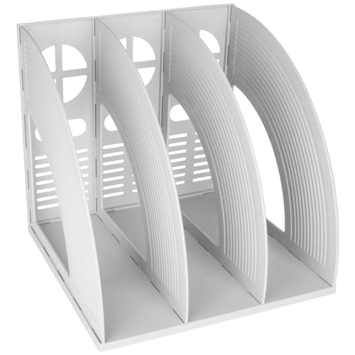 SAYEEC Magazine Holder Plastic File Sorter Binder Holder for Desk Folder Organizer Stand Book Shelf Dividers Vertical Filling Storage Rack Desktop Bookshelf Display Box for Office School Home (Grey) - color: Grey-1 Section