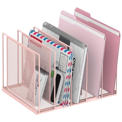 File Organizer for Desk, 5-Section Vertical File Sorter, Paper Holder Organizer Standing Metal File Folder for Office Home Classroom, Pink - color: Pink, size: 1 Pack 5-Section