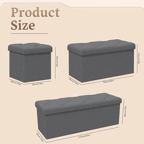43 inch Storage Ottoman Bench, 30 inch Folding Storage Bench Ottoman, for Bedroom, Living Room, and Utility Room, Grey - size: 30"D x 43"W x 15"H