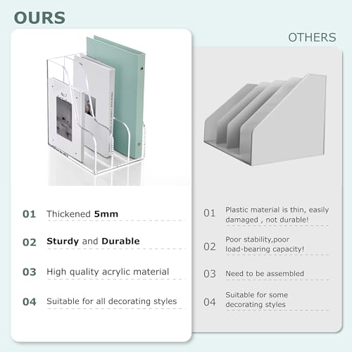 SANRUI Clear Vertical Magazine File Holder, Acrylic Desk Organizer and Storage Bins Holding for Magazines Binders, Notebooks, Envelopes A4 Folder Binder Holders Sorter, 3 Compartments - style: A4 3-Sections File Holder