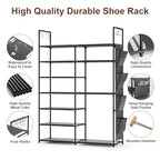Kottwca 7 Tiers Shoe Rack Metal Shoe Organizer for Entryway Closet, 24-28 Pairs Stackable Shoe and Boots Shelf Storage Cabinet with Hooks and Side Hanging Pockets for Bedroom, Garage, Black - size: 2 Row 7 Tier