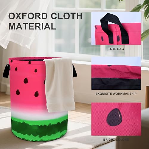 Watermelon Laundry Basket Foldable Oxford Cloth Tote Bag Laundry Hamper Clothes Storage Bucket Organizer For Bathroom/Laundry Storage/Bedroom 19.6x15.7 Inch - color: Watermelon