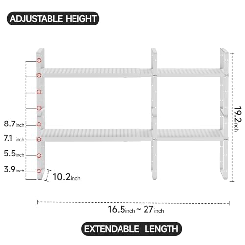 2Pack Expandable Cabinet Countertop Shelves 16.5-27’’L, Adjustable Metal Spice Rack Organizer, Stackable Kitchen Counter Storage Shelves Organizers for Cabinet Organization, White - size: 2Pack-Special-10.2''Wx(16.5-27'')Lx9.6''H-White