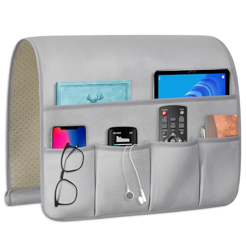 Remote Control Holder for Armchair，Couch Caddy Organizer TV Remote Holder for Bed Storage 5 Pockets，Remote Caddy Bedside Organizer Bedside Table Organizer (LightGray, 35''x18'') - color: LightGray, size: 35''x18''