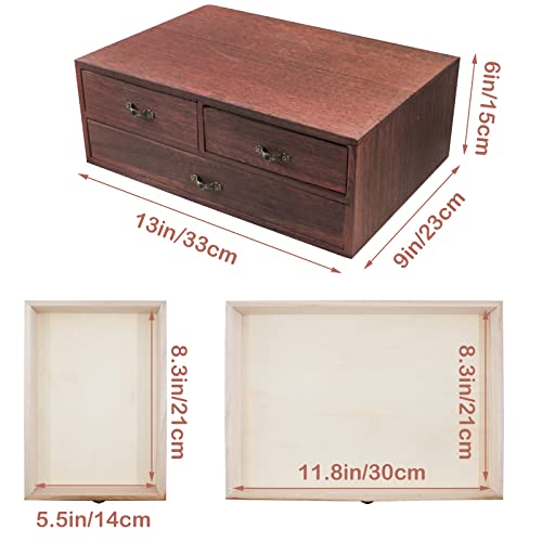 Wood Desktop Organizer Wooden Storage Cabinet with 3 Drawers Tabletop Counter Jewelry Storage Small Organization Box for Home Office Supplies (13 * 9 * 6in)