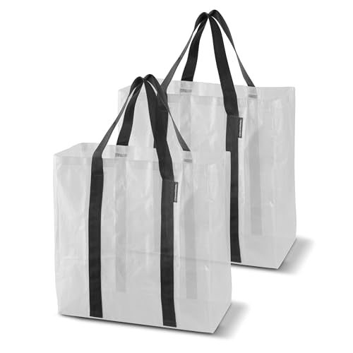 CleverMade Tall Frakta Reusable Grocery Tote - 42L - Pack of 2 - Transparent - Collapsible Storage Shopping Organizer - Heavy Duty Utility Bag Home - color: Transparent, size: 42L