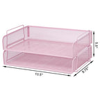 EASEPRES 2 Pack Stackable Desk Paper Tray, Metal Mesh Desktop Document Letter File Organizer for Office Home School, 13.5'' L x 9.75'' W x 5.5'' H, Pink - color: 2 Pack Pink