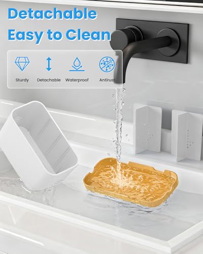 Toothbrush and Toothpaste Holders for Bathrooms Countertop - Detachable 5 Slots Kids Electric Toothbrush Holders Set Wall Mounted with Removable Dividers for Bathroom Decor and Accessories Organizer - color: Whitegold