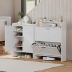 Mericonia Farmhouse Shoe Cabinet with 2 Flip Drawers, Shoes Storage Cabinet, Freestanding Shoe Rack Organizer for Entryway, White - color: C-white (Flip Drawers)