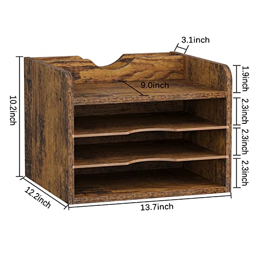 Snughome Vintage Wood File Organizer Desktop, 13.4’’ Document Letter Mail Tray Sorter with 3 Adjustable Shelves, Wooden Desktop Paper File Sorter Holder (Rustic Brown, 13.78’’L x 11.81’’W x 11.02’’H) - size: 13.78’’L x 11.81’’W x 11.02’’H
