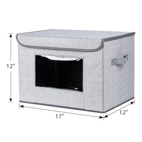 Univivi Larger Fabric Collapsible Storage Bins, Foldable Storage Boxes with Lids, Storage Cube Organizer Basket for Home, Closet, Bedroom(Gray, 17“ x 12” x 12") - color: Gray, size: 17''-2 Pack