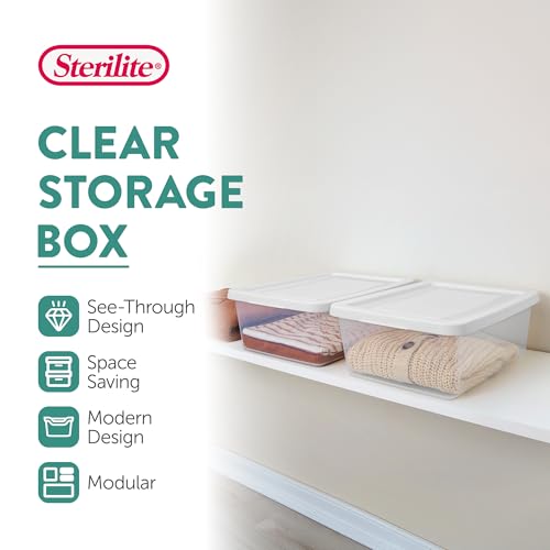 Sterilite 12-Pack Clear Storage Box, Stackable Container Bins with Lids, 12 Qt, White – Plastic Containers for Home, Closet, Bathroom, and Office Organization - size: 12 Quart, style: 12
