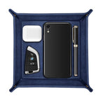 SITHON Valet Tray Desktop Storage Organizer – Premium PU Leather Catchall Bedside Vanity Tray Nightstand Caddy Holder for Keys, Phone, Wallet, Valentine's Day Gift, Dark Blue - color: Dark Blue