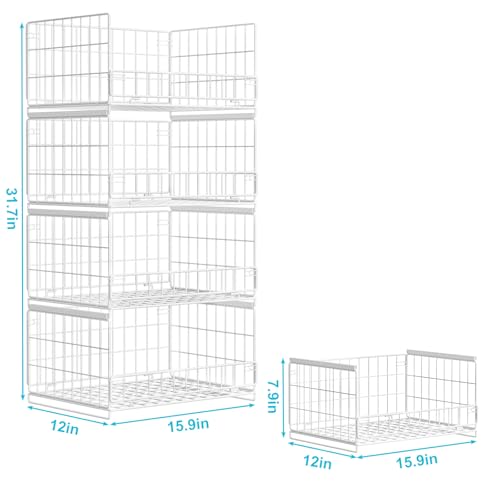 Hongtamoya 4-Tier Sliding Closet Organizers and Storage Shelves, Stackable Closet Shelf Organizer Basket Bins, Drawer Shelf Storage Container for Wardrobe Cupboard Kitchen Bathroom Office, White - color: White, size: 12"D x 15.9"W x 31.7"H | Slide-Out