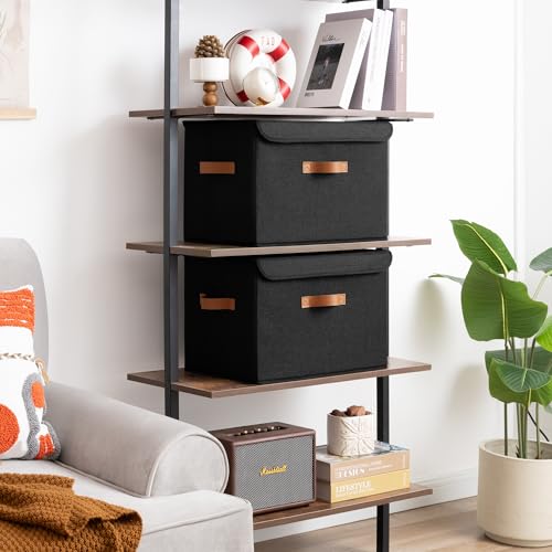 GRANNY SAYS Black Storage Bins with Lids, Decorative Storage Boxes with PU Handles, Linen Closet Organizer, Storage Baskets for Shelves, Fabric Storage Bins for Clothes, Extra Large - color: Black, size: Extra Large-2 Pack