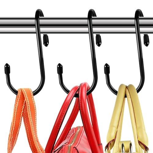 HiGift 16 Pack Purse Hanger for Closet, Unique Twist Design Bags Hanger Hooks, Large Size Closet Rod Hooks for Hanging Purses, Handbags, Belts, Scarves, Hats,Clothes, Pans and Pots - color: Black, size: 16 Pack