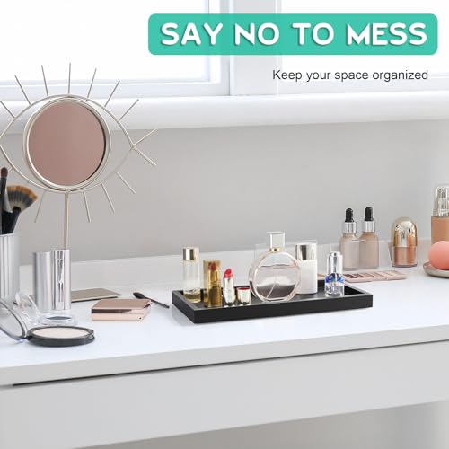 ALELION 11.7" Bathroom Vanity Tray for Counter - Black Wood Decorative Tray for Toilet Tank Makeup Perfume Jewelry Catchall Coffee Table - Wooden Kitchen Countertop Organizer for Soap Dispenser - color: Black, size: 6" x 0.8" x 11.7"