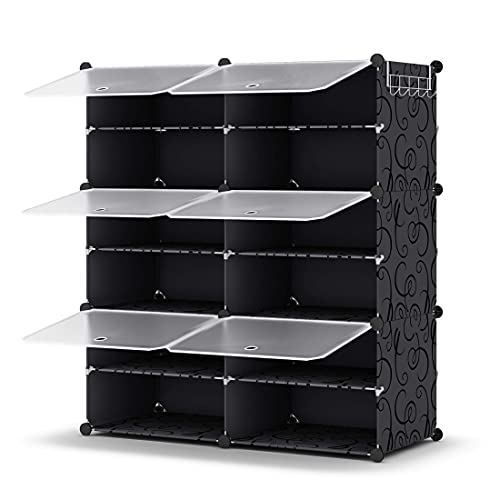 HOMIDEC Shoe Rack Organizer, 6 Tier Storage Cabinet 24 Pair Plastic Shoe Shelves for Closet Hallway Bedroom Entryway - color: Black, style: 2 by 6