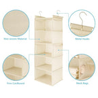 MAX Houser 5 Shelf Hanging Closet Organizer, Space Saver, Cloth Hanging Shelves with 4 Side Pockets, Foldable, Beige - color: Beige-6