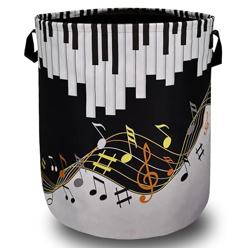 Piano Keyboard Laundry Basket Foldable With Handles Music Notes Tote Bag Oxford Cloth Colorful Laundry Hamper Clothes Storage Bucket Toy Organizer For Bathroom/Laundry/Bedroom 18.9"x16.5 " - color: Piano Keyboard With Music Notes