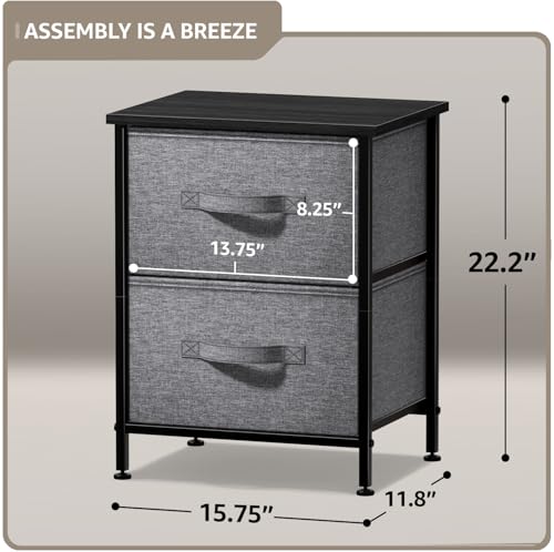 Sorbus Nightstand with 2 Drawers - Bedside Furniture End Table Night Stand with Steel Frame, Wood Top & Easy Pull Fabric Bins - Small Dresser & Chest for Home, Bedroom Accessories & Office - color: Black, style: 2 Drawer